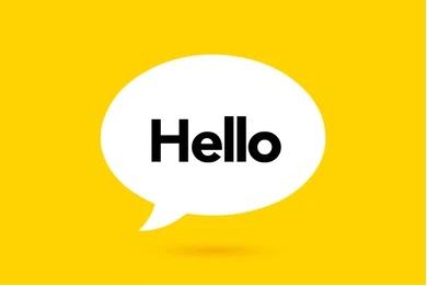  Friendly 'Hello' in Bubble on yellow Rectangular Sign