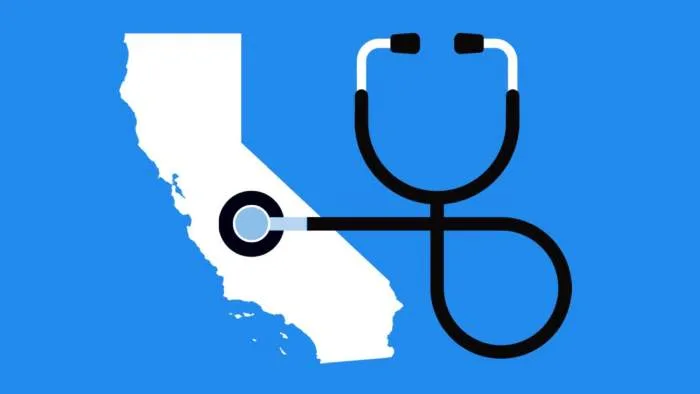 Stethoscope over California, depicting healthcare for undocumented immigrants in California