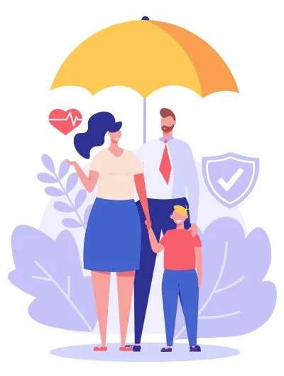 Family under umbrella, symbolizing insurance protection 