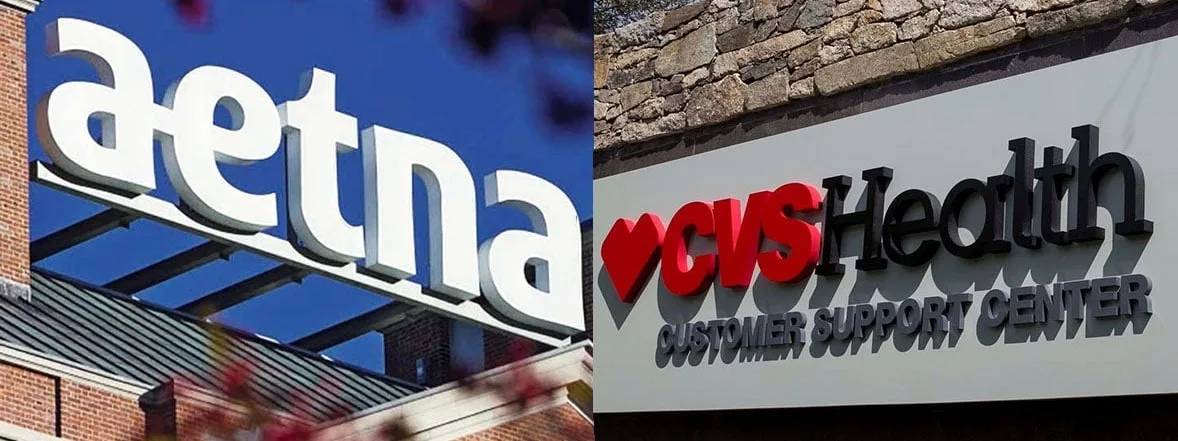 Aetna and CVS Health signs on buildings.